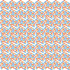 Seamless pattern of colorful Celtic triquetra knots on a white background.