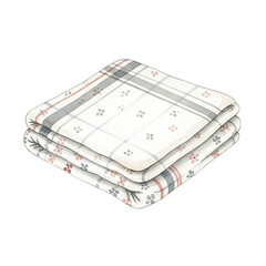 Folded plaid blanket in watercolor style with floral pattern on white