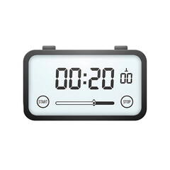 A digital countdown timer displays the time with start and stop buttons, and a progress bar with a dark background