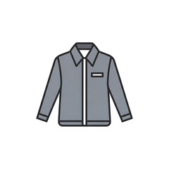 A flat-design illustration of a gray collared jacket with long sleeves and a pocket on a black background