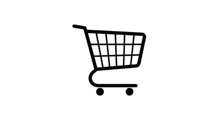 Simple black and white illustration of a shopping cart on white background
