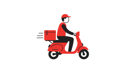 Delivery driver on a red scooter quick food transport illustration
