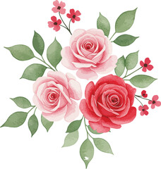 Naklejka premium Watercolor roses and leaves floral arrangement