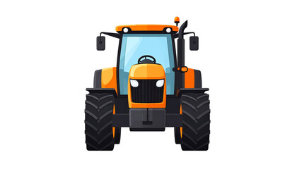 A frontal illustration of a brightly colored, heavy-duty agricultural vehicle isolated against a black background