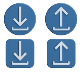 Blue Download and upload icon, Sign, Symbol isolated on white background. Receive and sent data from remote. File transfer, Data transfer, ftp, Internet Data symbol. 3d render
