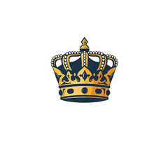 A golden and navy blue crown with ornate details, gems, and a black background