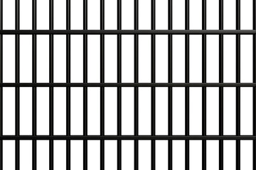 Realistic prison metal bars isolated on white background. Prison fence jail. Iron jail cage. 3d render
