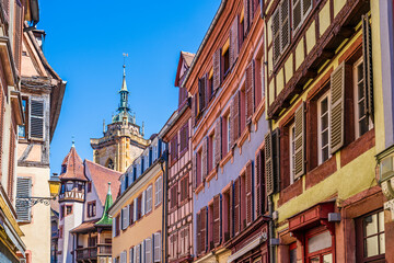 Colmar, Alsace, France - 8 July 2024: Colorful half timbered houses in the old town of Colmar