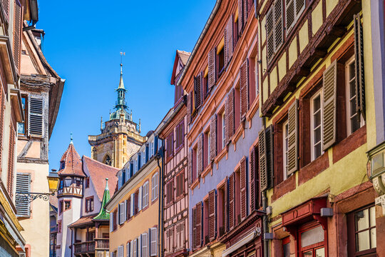 Colmar, Alsace, France - 8 July 2024: Colorful half timbered houses in the old town of Colmar