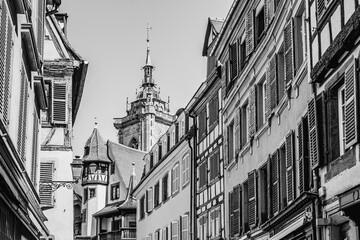 Colmar, Alsace, France: Half timbered houses in the old town of Colmar in black and white