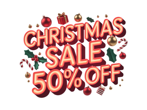 Unwrap incredible savings this holiday season with a dazzling 50% off Christmas sale announcement featuring festive ornaments and gifts