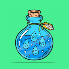 Glowing magic vial of phoenix tears illustration, a resurrection potion vector icon for game assets.