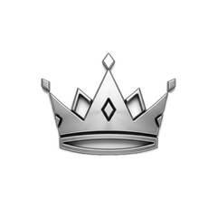 A metallic-looking, stylized crown, rendered in shades of silver and gray, against a black background
