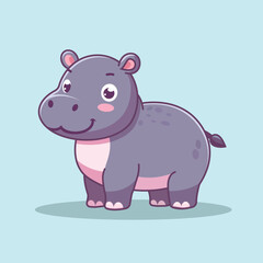 Cute Hippo Standing Cartoon Vector Icon Illustration. Animal Nature Icon Concept Isolated Premium Vector. Flat Cartoon Style