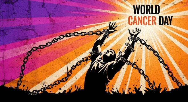 World Cancer Day Awareness Poster With Chains Breaking Free From Cancer.jpg