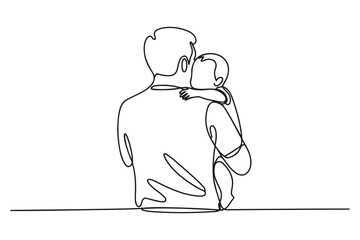 Single one-line drawing rear view of dad holding his baby. Father's Day concept. one line Icon drawing with white background