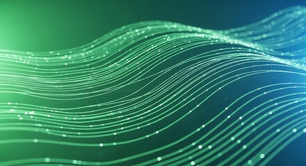 Abstract glowing digital wave of data particles and lines.