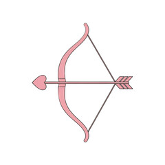 A pastel pink bow and arrow with a heart-shaped arrow head and a simple design on a solid black background