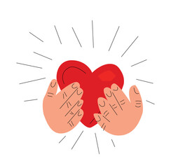 protecting the heart with bare hands, valentine concept, love vector illustration