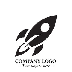 Fototapeta premium Rocket Logo Symbol in Black on the White Background with Modern Futuristic Space Design