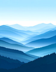 Obraz premium Abstract illustration of layered blue mountain ranges against a transparent background