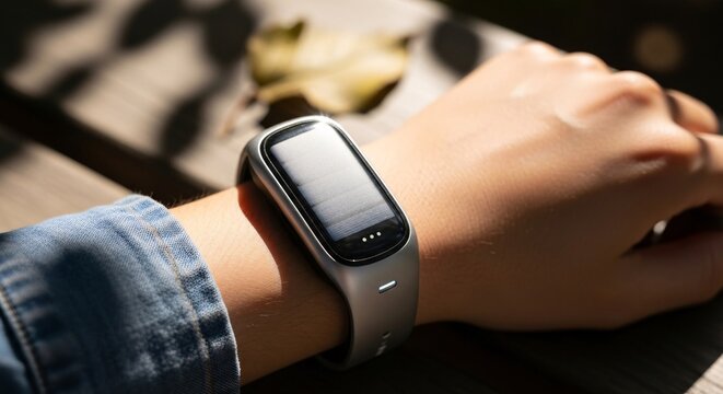 Fitness Tracker Smartwatch on Wrist Wearable Technology Activity Monitor Healthcare Device Gadget Exercise Wellness Sport