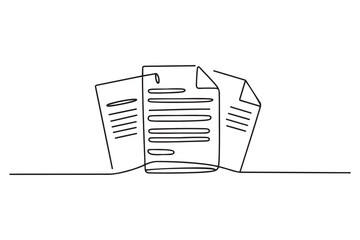 Continuous one-line drawing three sheets of business documents. Document thin concept. one line Icon drawing with white background