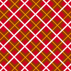 Warm red and brown diagonal tartan pattern with soft white and orange accent lines for winter season