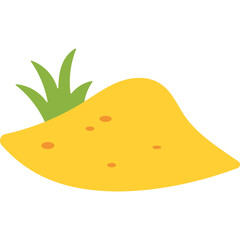 A Stylized Yellow Sand Dune with Green Grass Sprouting on a Transparent Background Minimalist Illustration
