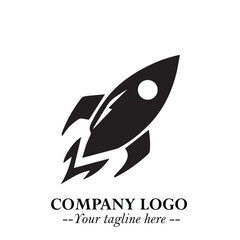 Fototapeta premium Rocket Logo Symbol in Black on the White Background with Modern Futuristic Space Design