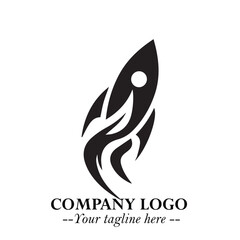 Rocket Logo Symbol in Black on the White Background with Modern Futuristic Space Design