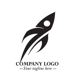 Fototapeta premium Rocket Logo Symbol in Black on the White Background with Modern Futuristic Space Design