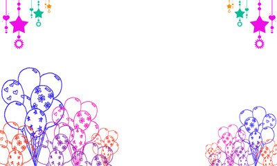 Cute Pink and Blue Doodle Balloon Frame with Party Stars on White Background