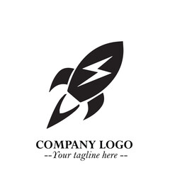 Rocket Logo Symbol in Black on the White Background with Modern Futuristic Space Design