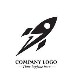 Rocket Logo Symbol in Black on the White Background with Modern Futuristic Space Design