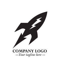 Rocket Logo Symbol in Black on the White Background with Modern Futuristic Space Design