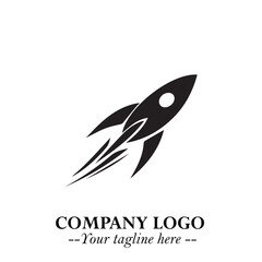 Rocket Logo Symbol in Black on the White Background with Modern Futuristic Space Design