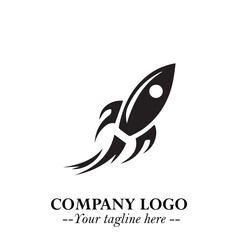 Rocket Logo Symbol in Black on the White Background with Modern Futuristic Space Design