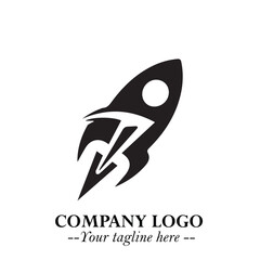 Rocket Logo Symbol in Black on the White Background with Modern Futuristic Space Design