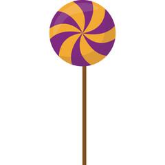 A Swirl Lollipop Candy With Purple And Orange Colors On A Wooden Stick On A Transparent White Background And Minimalist Design And A Simple Isolated Sweet Treat