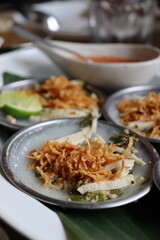 steam rice cake, pork fried onion