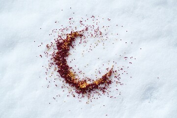 白い木製のテーブルに並べられた赤い金色の雪の結晶のビーズ