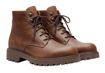 Rugged brown leather boots with laces and thick soles