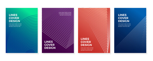 Collection of stylish modern gradient cover designs, with dynamic geometric compositions and a palette of yellow, blue, purple, red, and green colors, ideal for posters, book covers, and brochures.