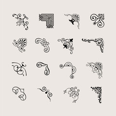 Ornamental linear corners. Calligraphic line corners for vintage frames illustration