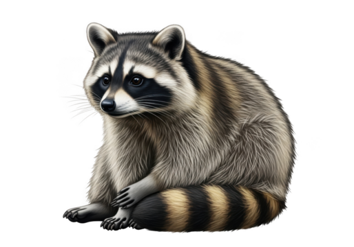 Cute raccoon sitting animal mammal wildlife forest creature masked bandit vector illustration graphic art design isolated on transparent background - Powered by Adobe