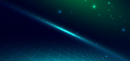 Technology futuristic grid pattern lines diagonal on green and blue background with lighting effect.