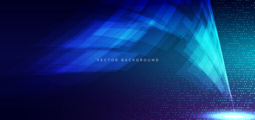 Abstract geometric lines speed on dark blue backgroung with dot glowing decor.