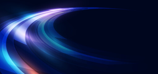 High speed muticolor curved lines on dark blue background.