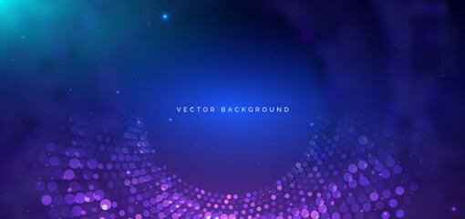 Dotted glowing and blur on blue background. Big data communication network concept.